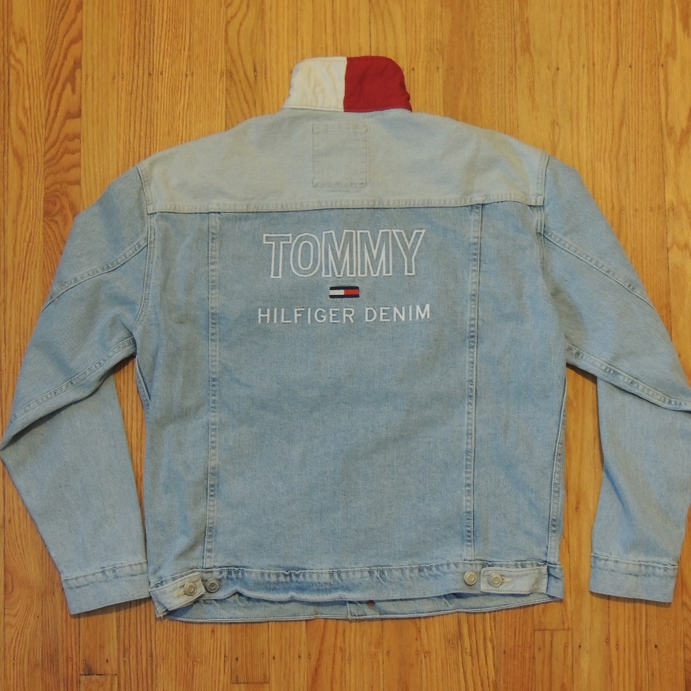 Tommy Hilfiger Denim Jean Jacket Big Logo Flag NEW